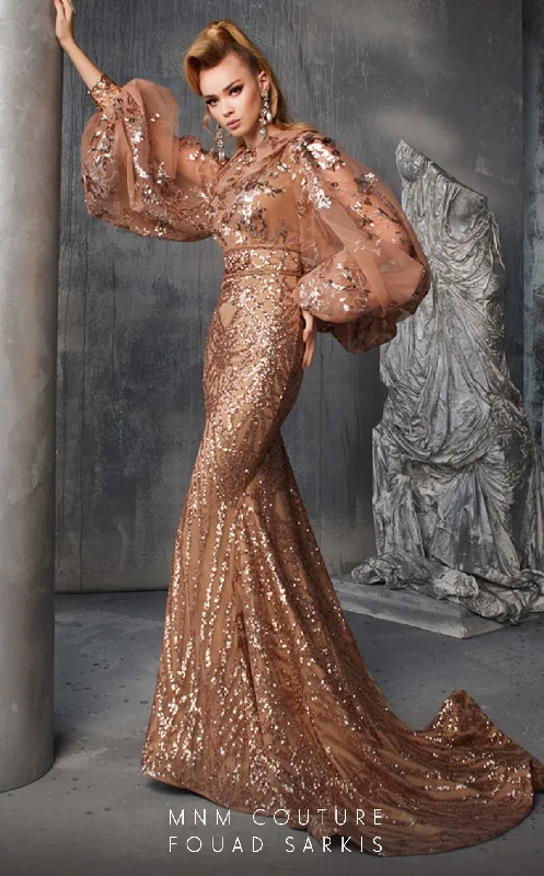 MNM Couture 2637 Fitted Long Sleeve Sequin Formal Evening Dress