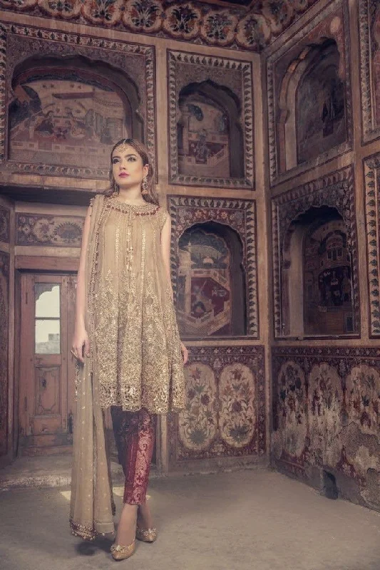 Stylish Pakistani Dress by Maria. B in Golden Maroon color - C1701