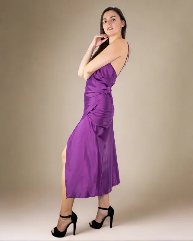 Amaya Deep Purple Satin Dress - Satin Party Dress Tunics Fashionable trendy