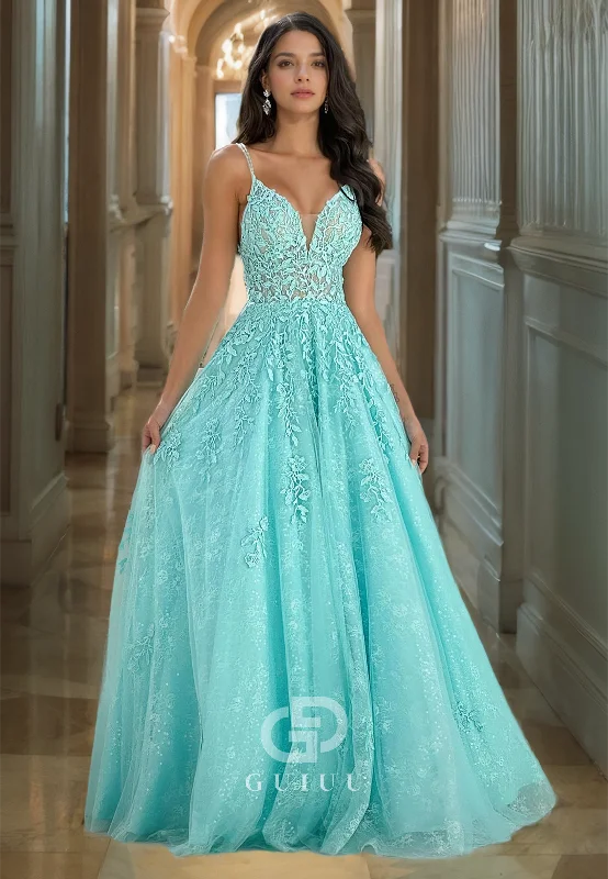 Sexy Plunging Illusion Prom Dress with Spaghetti Straps and Lace Appliqued Spa Party Dress Tunics Luxurious high-end Sexy Plunging Illusion Prom Dress with Spaghetti Straps and Lace Appliqued Spa Party Dress Tunics Luxurious high-end
