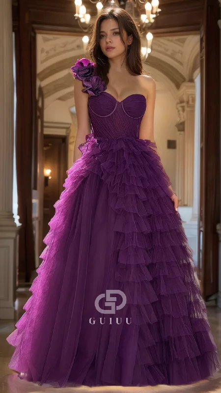 Sweetheart Ruffles A-Line Prom Dress Flower Straps Evening Dress Tunics Spring floral Sweetheart Ruffles A-Line Prom Dress Flower Straps Evening Dress Tunics Spring floral