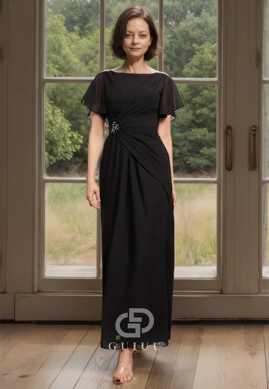 Black Scoop Beaded Ruched Mother of Bride Dress Back Zipper Evening Dress Tunics Sophisticated sleek Black Scoop Beaded Ruched Mother of Bride Dress Back Zipper Evening Dress Tunics Sophisticated sleek