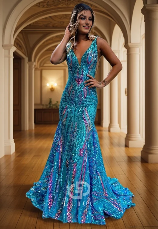 G2329 - Sexy/Hot Lace V-Neck Sequins Prom Dress Sweep Train Formal Open Back Evening Dress Cowl Neckline Elegant G2329 - Sexy/Hot Lace V-Neck Sequins Prom Dress Sweep Train Formal Open Back Evening Dress Cowl Neckline Elegant