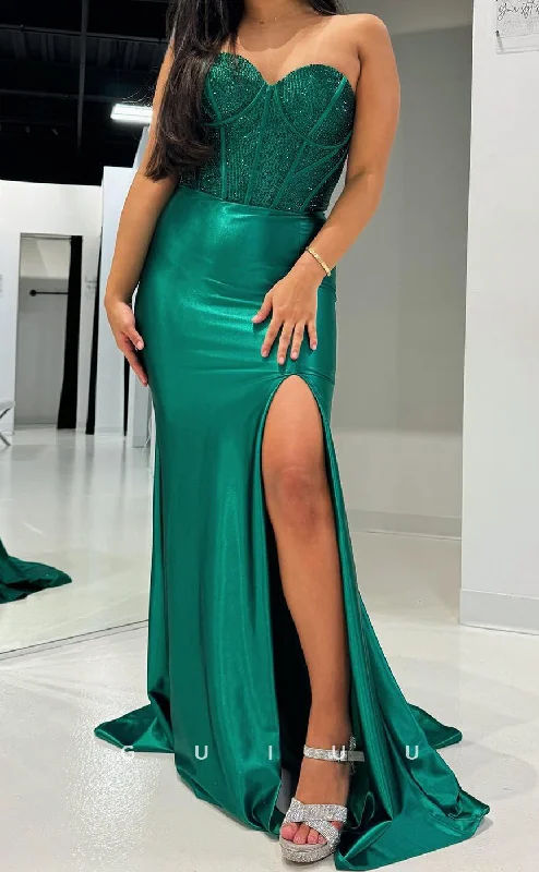 G3738 - Sheath Strapless Sleeveless Beaded Long Prom Party Dress with Slit and Train Tunics Winter warm G3738 - Sheath Strapless Sleeveless Beaded Long Prom Party Dress with Slit and Train Tunics Winter warm