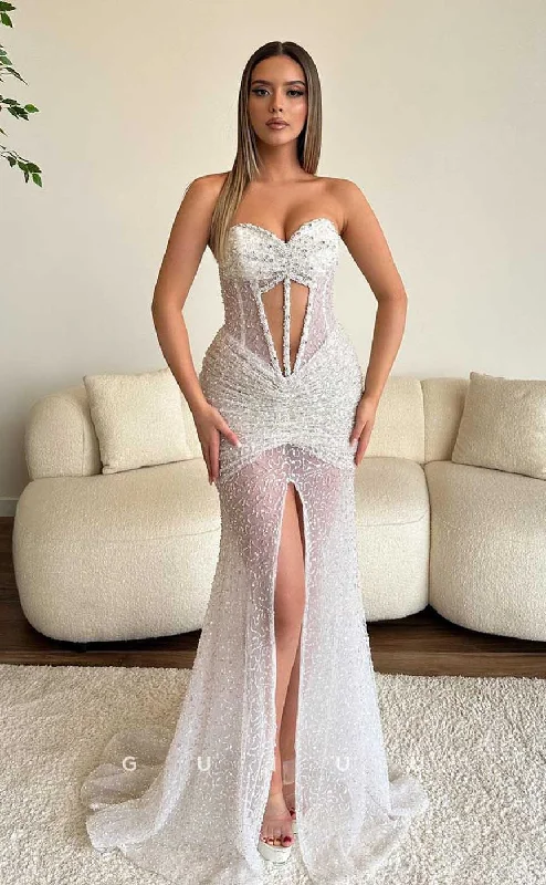 G4415 - Sexy & Hot Column Mermaid Strapless Crystal Sleeveless Prom Party Dress with Slit empire Waist empire G4415 - Sexy & Hot Column Mermaid Strapless Crystal Sleeveless Prom Party Dress with Slit empire Waist empire