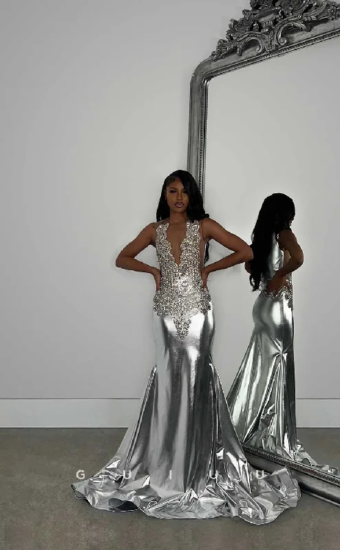 G4421 - Unique Mermaid V Neck Straps Crystal Sleeveless Prom Party Dress for Black Girl Slay Tunics Leisure comfortable G4421 - Unique Mermaid V Neck Straps Crystal Sleeveless Prom Party Dress for Black Girl Slay Tunics Leisure comfortable