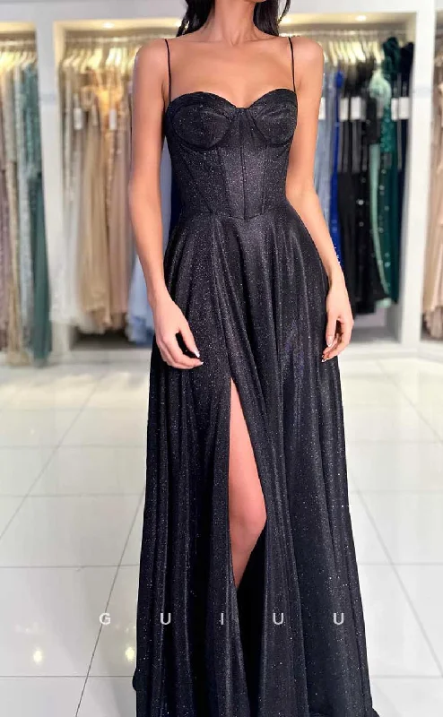 G4506 - Simple & Casual A-Line Strapless Straps Sleeveless High Side Slit Long Prom Evening Dress Tunics Timeless classic