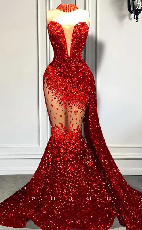 G4594 - Sexy & Hot Mermaid Deep V Neck Sleeveless Strapless Fully Sequined Prom Party Dress with Court Train Tunics Chic fashionable G4594 - Sexy & Hot Mermaid Deep V Neck Sleeveless Strapless Fully Sequined Prom Party Dress with Court Train Tunics Chic fashionable