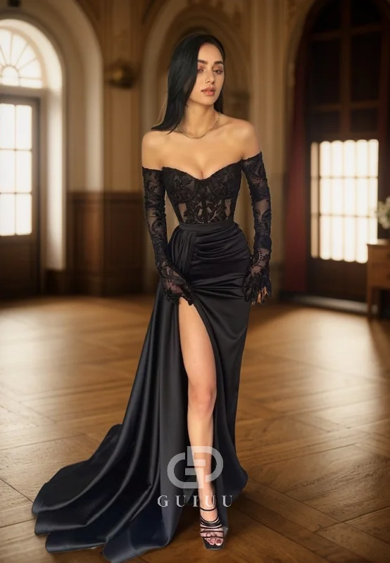 G2386 - Sexy Off-Shoulder Sheer Pleats Prom Evening Dress With Slit Off-the-shoulder Chic Trendy G2386 - Sexy Off-Shoulder Sheer Pleats Prom Evening Dress With Slit Off-the-shoulder Chic Trendy
