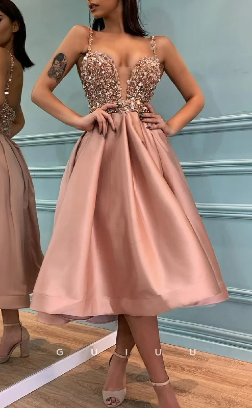 G2559 - Classic & Timeless A-Line Sequins Beaded Satin Long Prom Evening Dresses empire Waist empire