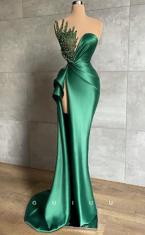 G2572 - Chic & Modern Beaded Strapless Ruched Long Prom Evening Dresses With Slit sweetheart Neckline Romantic G2572 - Chic & Modern Beaded Strapless Ruched Long Prom Evening Dresses With Slit sweetheart Neckline Romantic