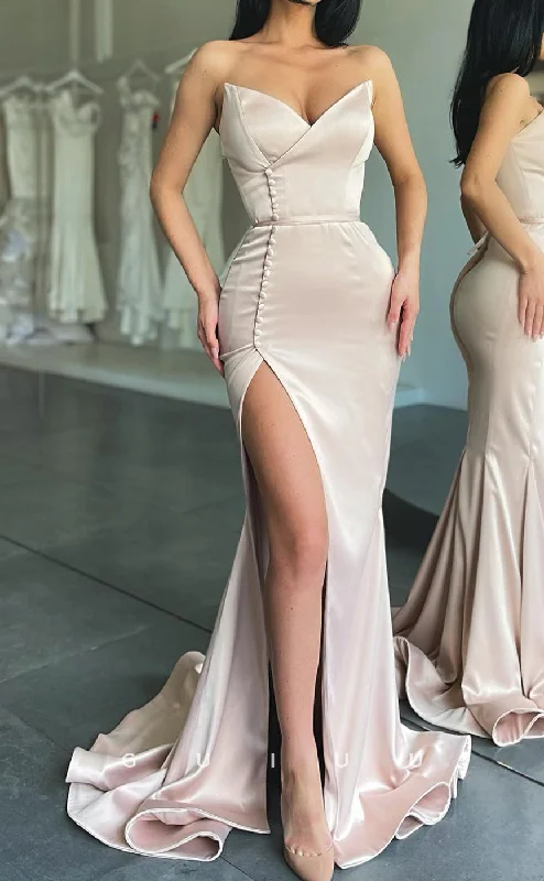 G2578 - Sexy & Fitted Strapless Satin Long Prom Evening Dresses With Slit Tunics Recommended stylist