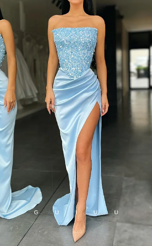 G2588 - Chic & Modern Sequins Strapless Ruched Long Prom Evening Dresses Tunics Occasion special