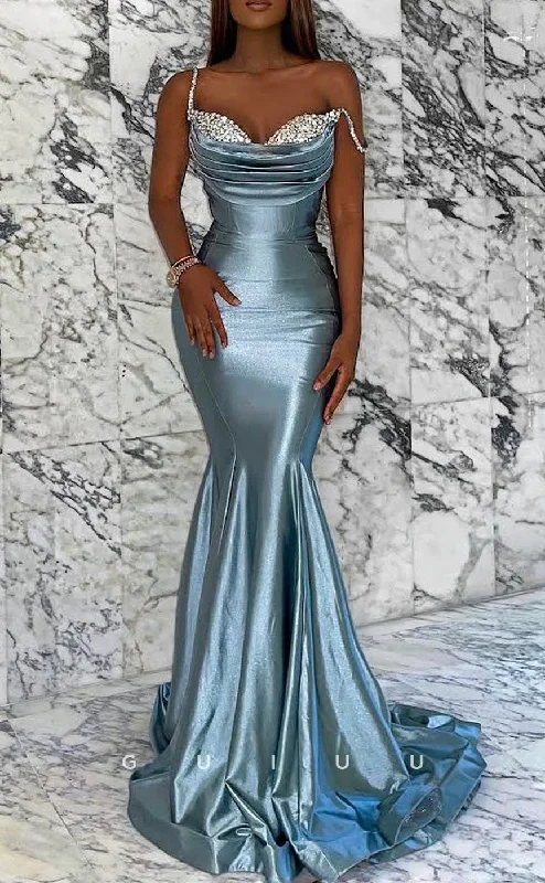 G2618 - Chic & Modern Mernaid Beaded Straps Ruched Prom Evening Party Dress Tunics Sophisticated sleek G2618 - Chic & Modern Mernaid Beaded Straps Ruched Prom Evening Party Dress Tunics Sophisticated sleek