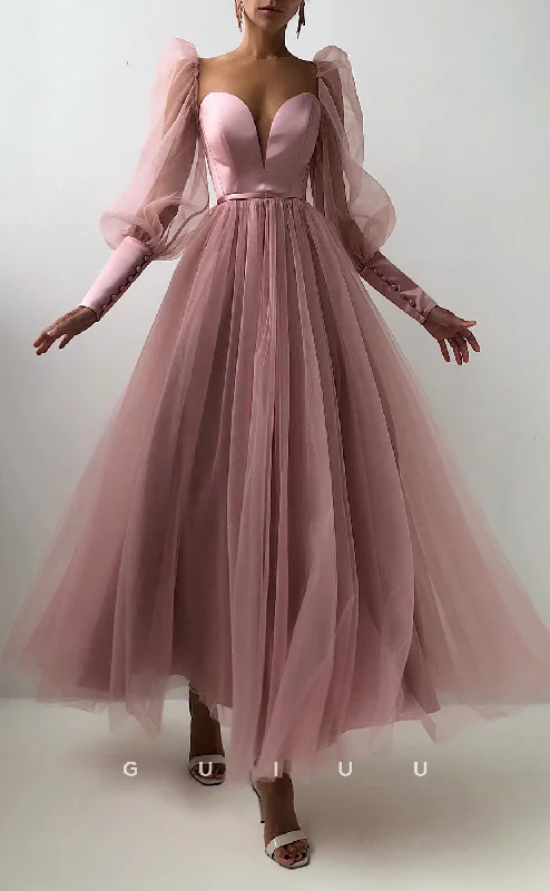 G2620 - Classic & Timeless A-Line V-Neck Tulle Prom Evening Party Dress With Puff Sleeves Tunics Trendy modern G2620 - Classic & Timeless A-Line V-Neck Tulle Prom Evening Party Dress With Puff Sleeves Tunics Trendy modern