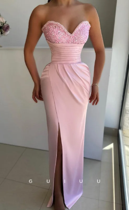 G2659 - Chic & Modern Sparkly Sweetheart Beaded Pink Long Prom Evening Party Dress A-Line Day Work