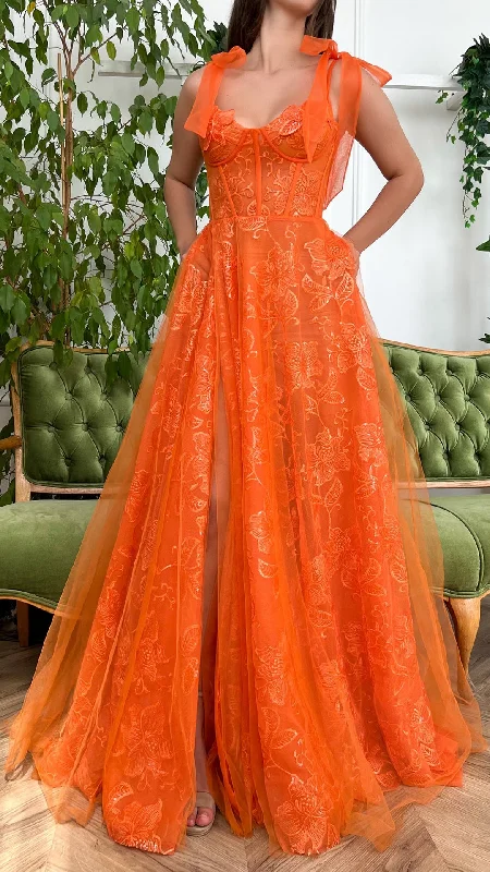 G2701 - Chic & Modern A-Line Orange Straps Tulle Ball Gown Porm Evening Dress Tunics Bestseller popular