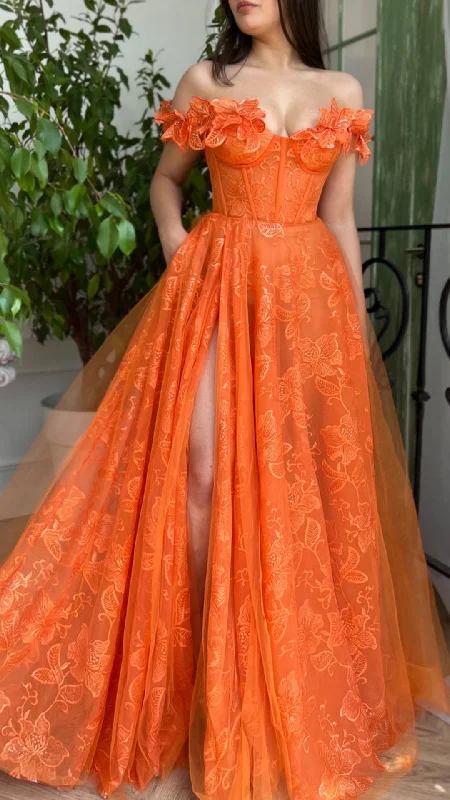 G2702 - Chic & Modern A-Line Off-Shoulder Floral Ball Gown Porm Evening Dress Tunics Sale discount