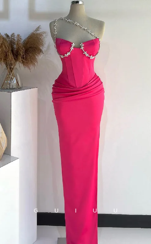 G2720 - Chic & Modern Beaded Straps Ruched Hot Pink Long Porm Evening Dress Tunics Print Colorful G2720 - Chic & Modern Beaded Straps Ruched Hot Pink Long Porm Evening Dress Tunics Print Colorful
