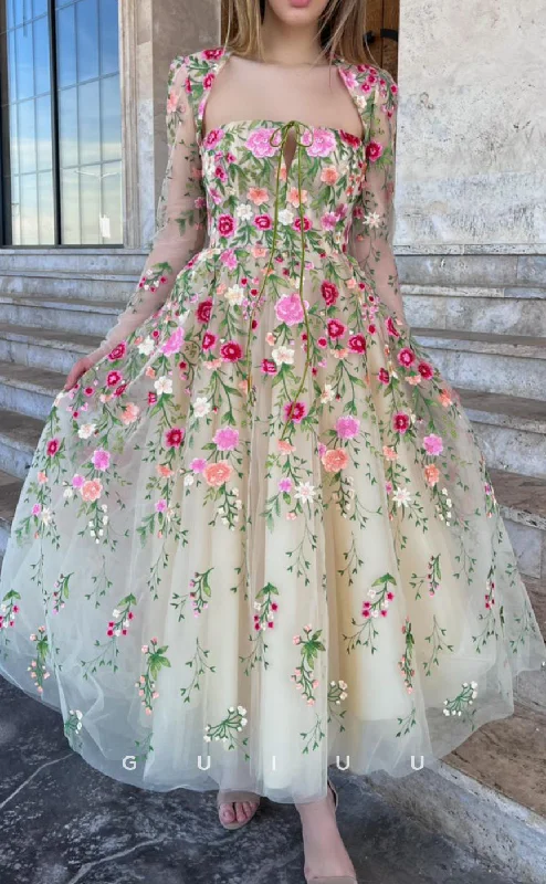 G2741 - Sevintage Elegant Floral A-Line Applique Sheer Long Sleeves Prom Evening Dress Tunics Review highly G2741 - Sevintage Elegant Floral A-Line Applique Sheer Long Sleeves Prom Evening Dress Tunics Review highly