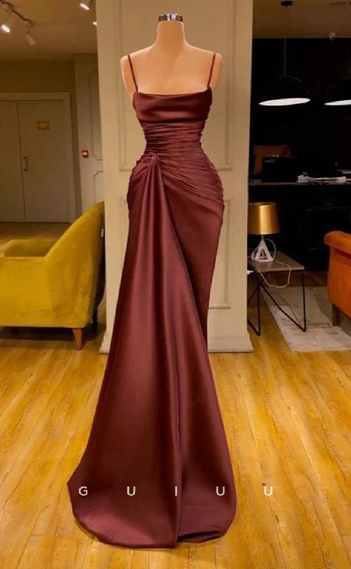 G2751 - Sexy & Hot Simple Straps Rucheed Burgundy Long Prom Evening Dress Tunics Stylish modern