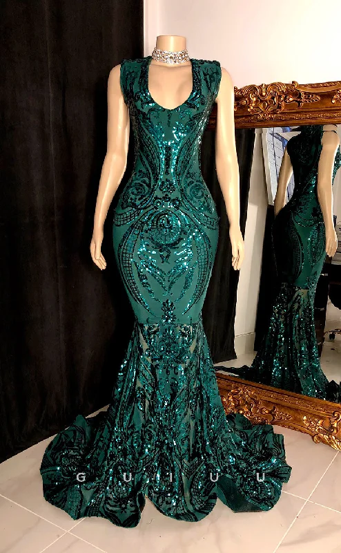 G2755 - Sexy & Fitted Mermaid V-Neck Sequins Sheer Long Prom Evening Dress Tunics Sophisticated sleek