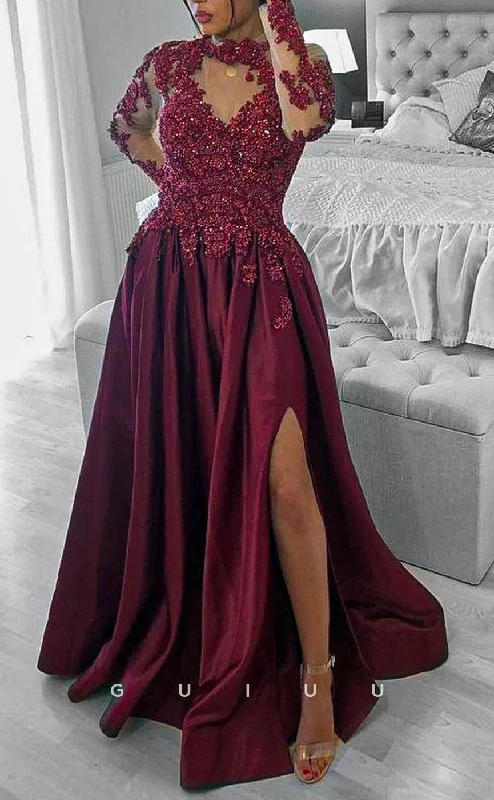 G2761 - Classic & Timeless Beaded Sequins High Neck Satin Long Prom Evening Dress Tunics Top rated