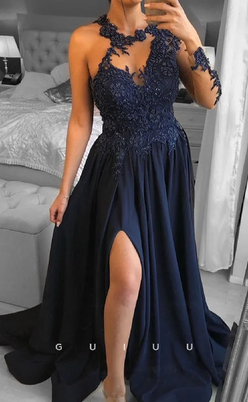 G2764 - Chic & Modern A-Line Beaded Applique One Shoulder Long Prom Evening Dress Tunics Custom made