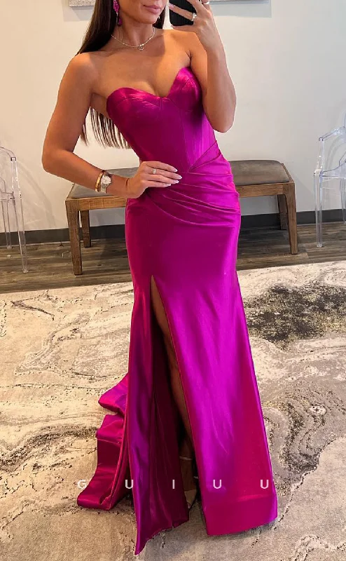 G2785 - Sexy & Fitted Strapless Ruched Satin Long Prom Evening Dress Tunics Custom made G2785 - Sexy & Fitted Strapless Ruched Satin Long Prom Evening Dress Tunics Custom made