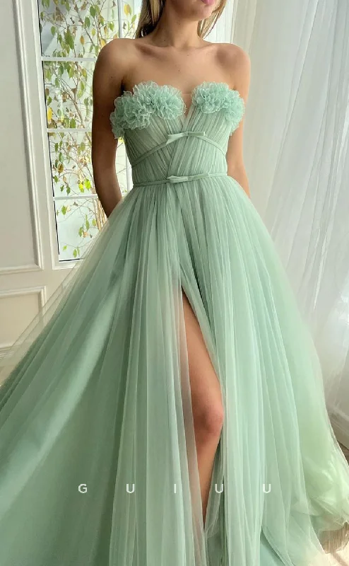 G2788 - Chic & Modern A-Line Strapless Tulle Floral Embossed Long Prom Evening Dress Tunics Designer luxury G2788 - Chic & Modern A-Line Strapless Tulle Floral Embossed Long Prom Evening Dress Tunics Designer luxury