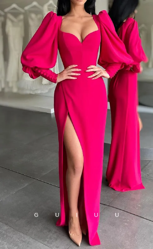 G2792 - Chic & Modern Sheath Puffy Sleeves Formal Prom Evening Dress With Slit Tunics stripes playful G2792 - Chic & Modern Sheath Puffy Sleeves Formal Prom Evening Dress With Slit Tunics stripes playful