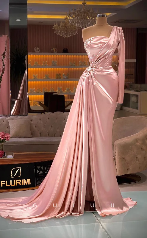 G2793 - Chic & Modern Beaded Satin Ruched Long Sleeves Formal Prom Evening Dress Tunics Floral girly G2793 - Chic & Modern Beaded Satin Ruched Long Sleeves Formal Prom Evening Dress Tunics Floral girly