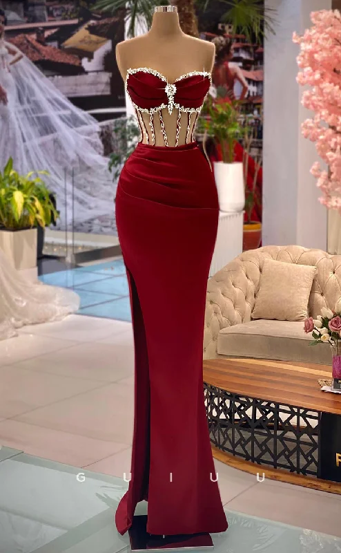G2796 - Sexy & Sheath Sweetheart Beaded Illusion Burgundy Long Prom Evening Dress Tunics Top Casual G2796 - Sexy & Sheath Sweetheart Beaded Illusion Burgundy Long Prom Evening Dress Tunics Top Casual