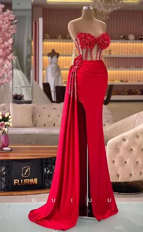 G2800 - Sexy & Fitted Strapless Illusion Floral Embossed Red Prom Evening Dress sweetheart Neckline Romantic G2800 - Sexy & Fitted Strapless Illusion Floral Embossed Red Prom Evening Dress sweetheart Neckline Romantic