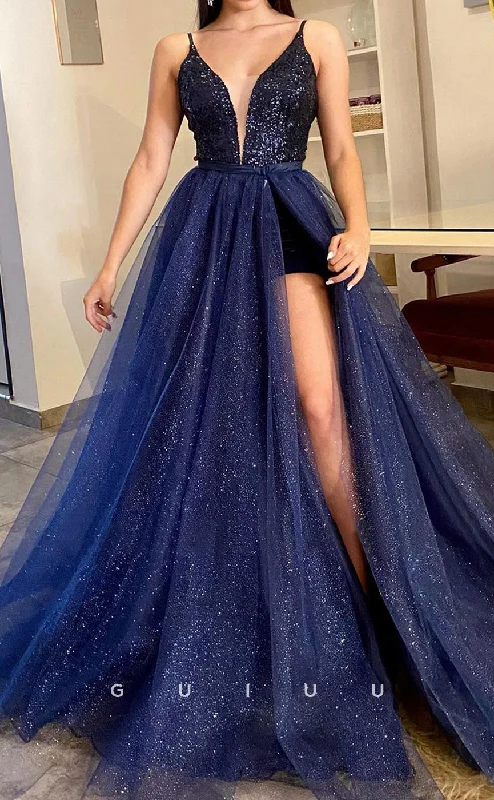 G2810 - Chic & Modern A-Line Glitter V-Neck Sequins Straps Long Prom Evening Dress Peplum Ruffle Cocktail G2810 - Chic & Modern A-Line Glitter V-Neck Sequins Straps Long Prom Evening Dress Peplum Ruffle Cocktail