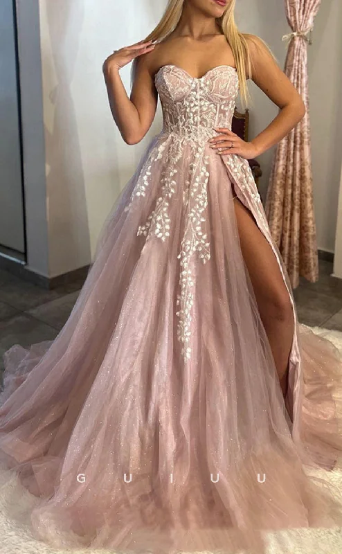 G2812 - Chic & Modern A-Line Glitter Strapless Applique Long Prom Evening Dress Off-the-shoulder Bohemian Festive G2812 - Chic & Modern A-Line Glitter Strapless Applique Long Prom Evening Dress Off-the-shoulder Bohemian Festive