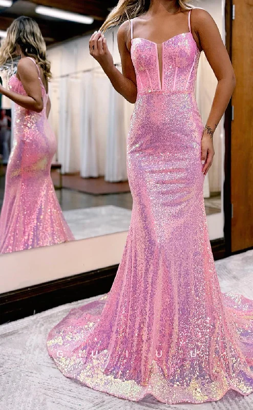 G2815 - Mermaid Sheath V-Neck Straps Sparkle Long Prom Evening Dress Sequined Elegant Party G2815 - Mermaid Sheath V-Neck Straps Sparkle Long Prom Evening Dress Sequined Elegant Party
