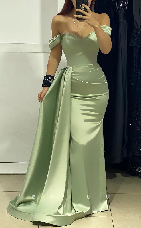 G2836 - Chic & Modern Off-Shoulder Satin Ruched Long Prom Evening Dress Tunics Occasion special G2836 - Chic & Modern Off-Shoulder Satin Ruched Long Prom Evening Dress Tunics Occasion special