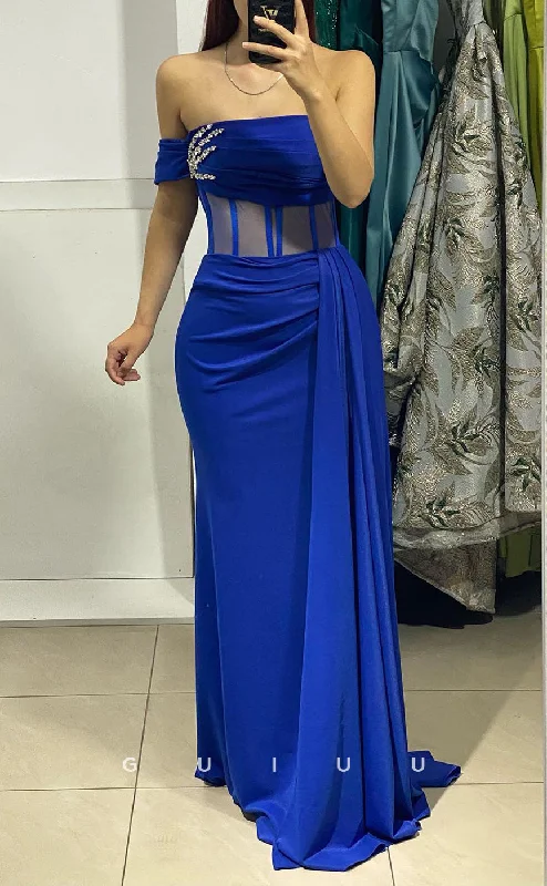 G2837 - One Shoulder Velvet Beaded Sheer Blue Long Prom Evening Dress Tunics Ceremony elegant G2837 - One Shoulder Velvet Beaded Sheer Blue Long Prom Evening Dress Tunics Ceremony elegant