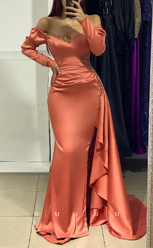 G2845 - Elegant Off-Shoulder Sequins Ruched Long Sleeves Prom Evening Dress Tunics Spring floral G2845 - Elegant Off-Shoulder Sequins Ruched Long Sleeves Prom Evening Dress Tunics Spring floral