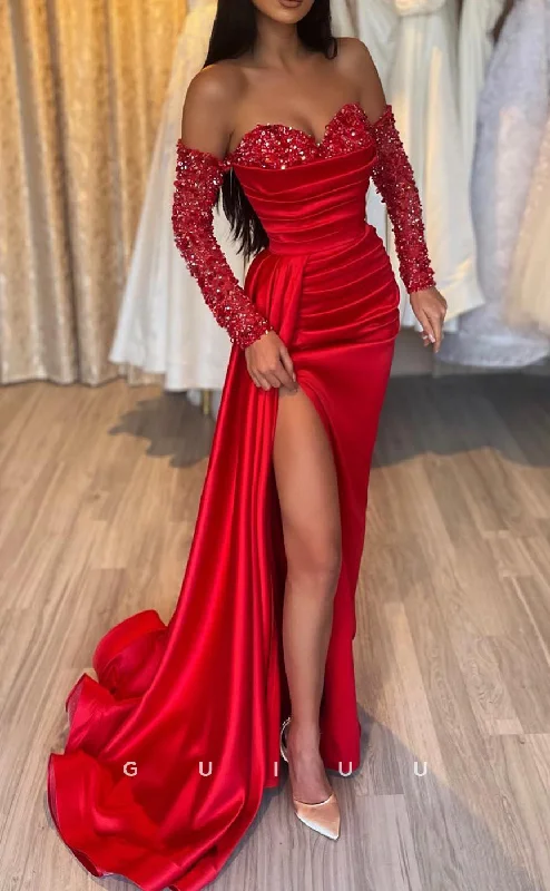 G2847 - Chic & Modern Sequins Sweetheart Off-Shoulder Red Prom Evening Dress Tunics Yoga stretchy G2847 - Chic & Modern Sequins Sweetheart Off-Shoulder Red Prom Evening Dress Tunics Yoga stretchy