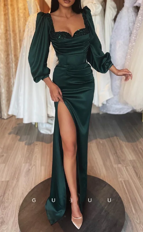 G2849 - Chic & Modern Sequins Square Ruched Satin Long Sleeves Prom Evening Dress Tunics Chinos classic G2849 - Chic & Modern Sequins Square Ruched Satin Long Sleeves Prom Evening Dress Tunics Chinos classic