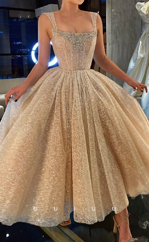 G2857 - Chic & Modern Glitter A-Line Beaded Sheer Square Champagne Prom Evening Dress Tunics stripes playful G2857 - Chic & Modern Glitter A-Line Beaded Sheer Square Champagne Prom Evening Dress Tunics stripes playful