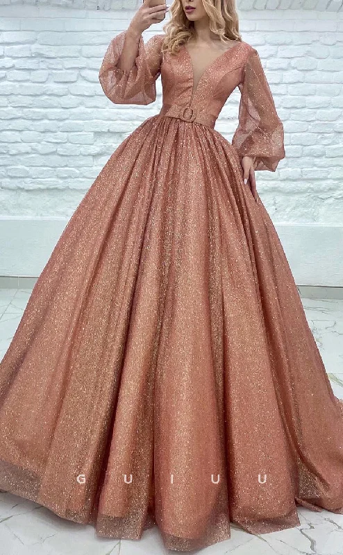 G2867 - Elegant & Luxurious Glitter A-Line V-Neck Long Sleeves Prom Evening Dress Pencil Length Work G2867 - Elegant & Luxurious Glitter A-Line V-Neck Long Sleeves Prom Evening Dress Pencil Length Work