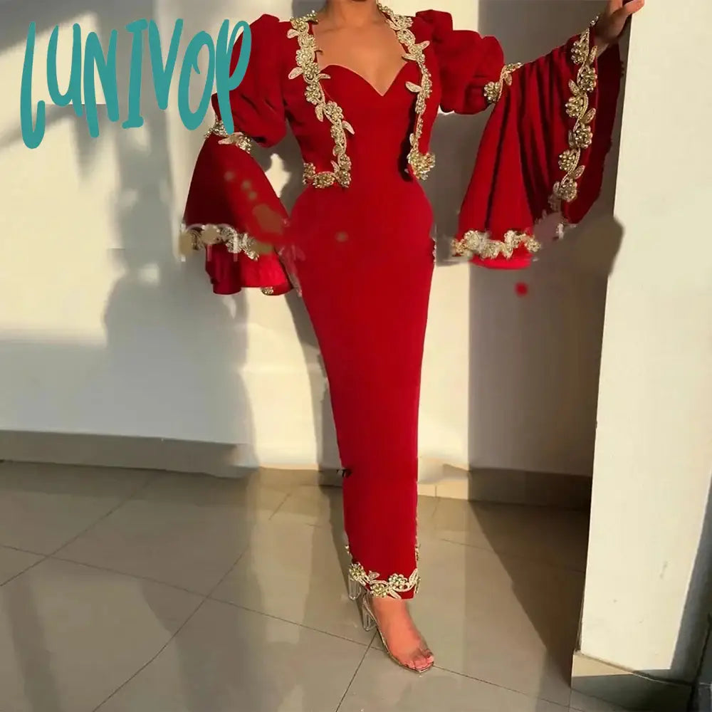 Lunivop 2024 Burgundy V-neck Batwing Sleeve Evening Dresses Luxury Sexy Mermaid Prom Gowns with Jackets Custom Dubai Arab robes de Tunics Mesh breathable