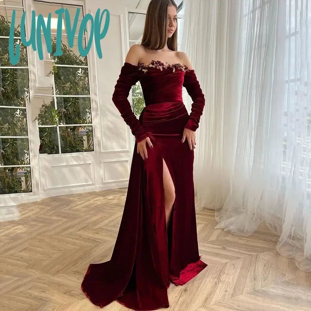 Lunivop 2024 Women Evening Dresses Long Sleeve Sweetheart Velour Sexy Mermaid Court Floor-Length Party Gown Beaded Flower Arab robes de Tunics Ceremony elegant