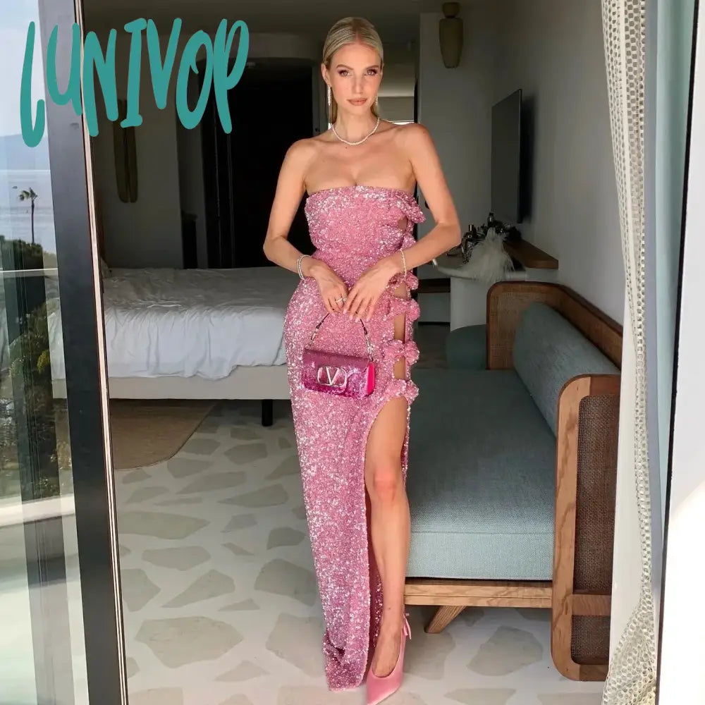 Lunivop Boat Neck Glamorous Evening Dresses Sexy Mermaid Side Split Prom Gowns Custom Fashion Sequins Sparkle Dubai Arab for Women High-Low Hemline Casual