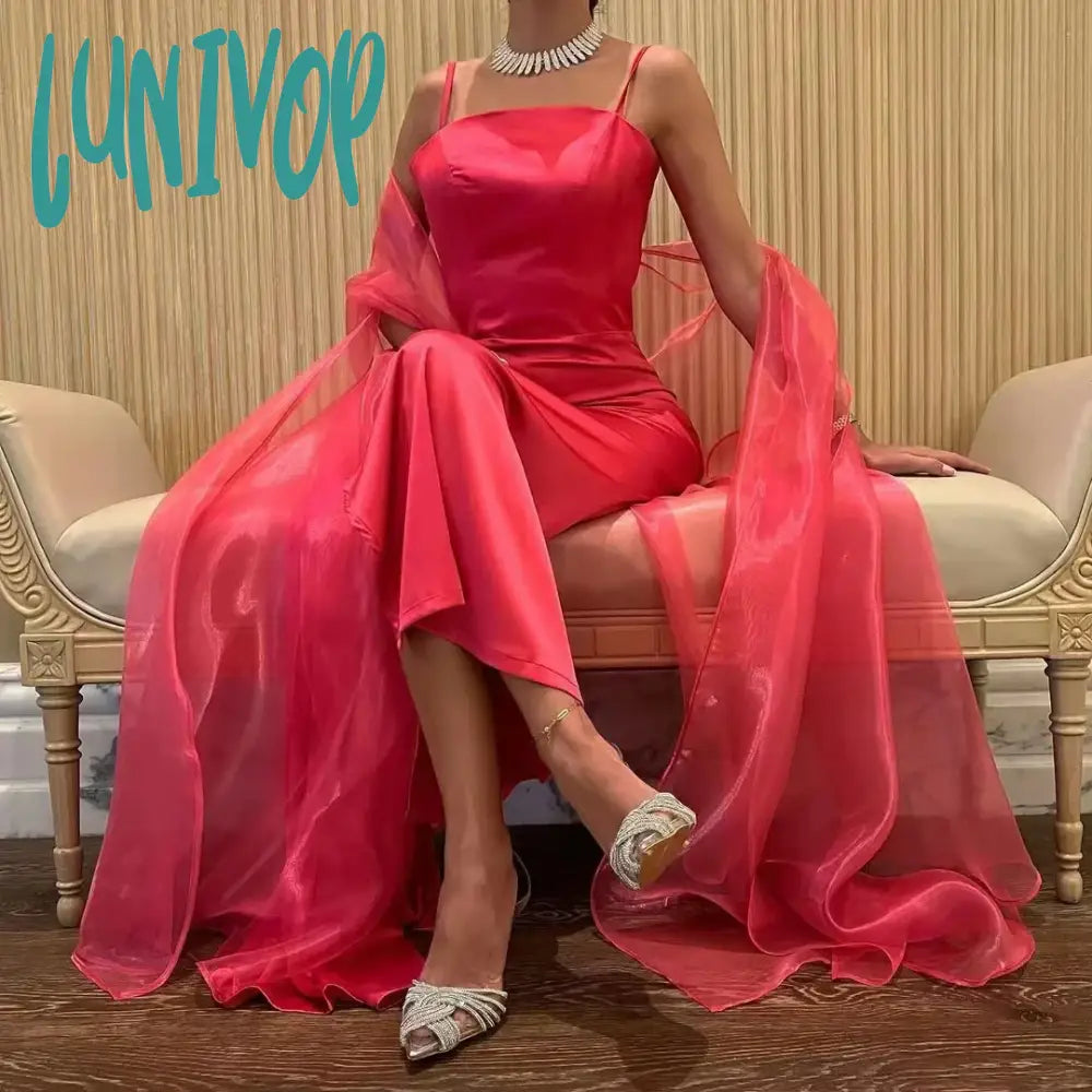 Lunivop Chic Long Wraps Square Neck Arabic Evening Dresses Ankle-Length Sexy Mermaid Dubai Organza Custom Party Gown with Cape robes de Tunics Formal black