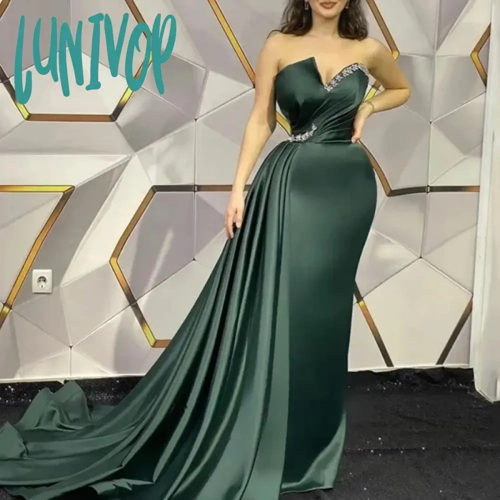 Lunivop Chic Sleeveless Evening Dresses for Women 2024 Sexy Mermaid Floor-Length Prom Gown Dubai Arab Custom with Removable Train Sale Satin Halter Glamorous