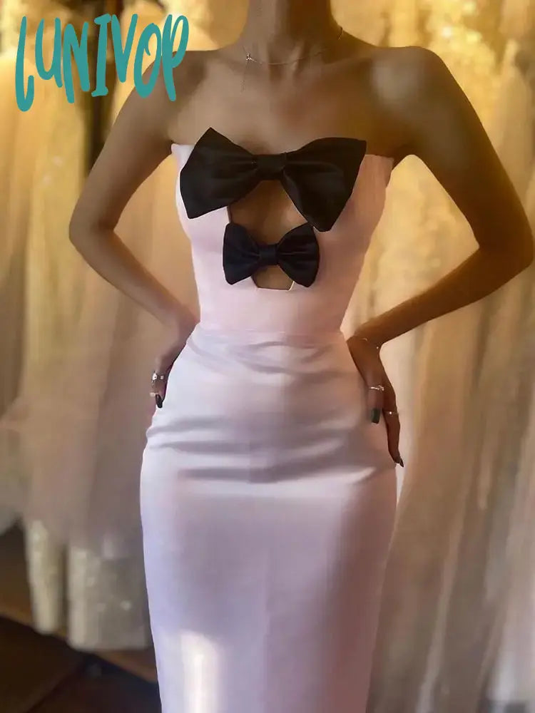 Lunivop Elegant High Quality New Women Bowtie Pink Sexy Hollow Strapless Long Bandage Wedding Birthday Evening Cocktail Party Dresses Satin Halter Glamorous Lunivop Elegant High Quality New Women Bowtie Pink Sexy Hollow Strapless Long Bandage Wedding Birthday Evening Cocktail Party Dresses Satin Halter Glamorous